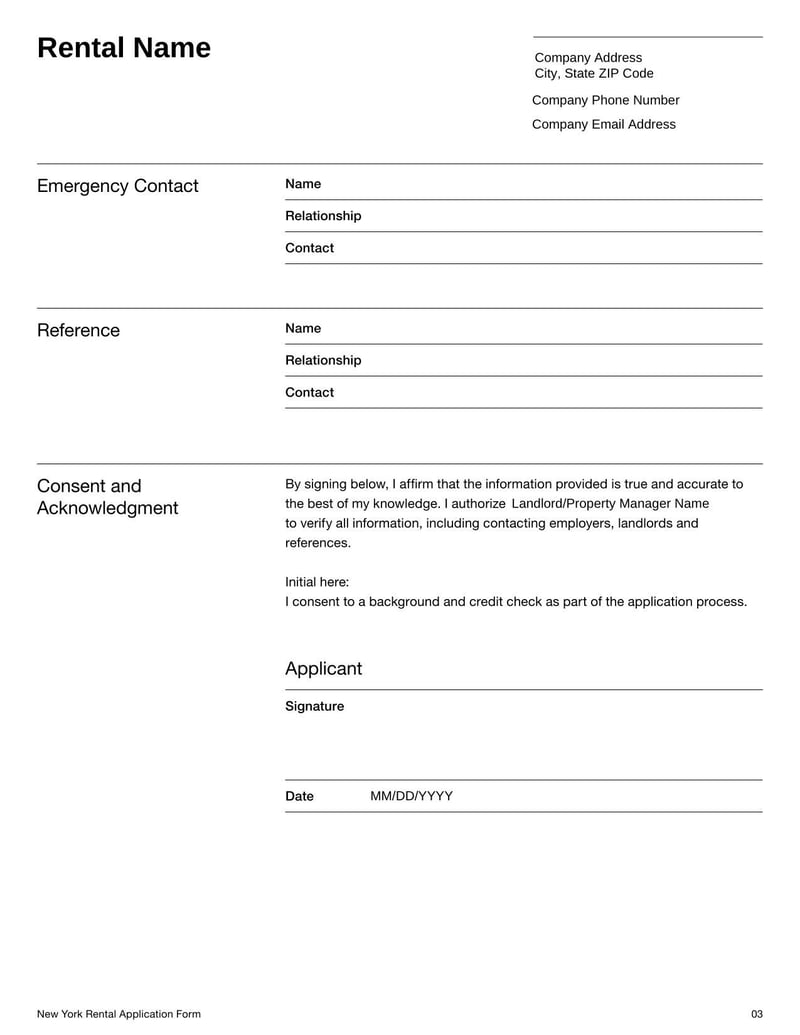 New York Rental Application Form for submitting application to rent in New York