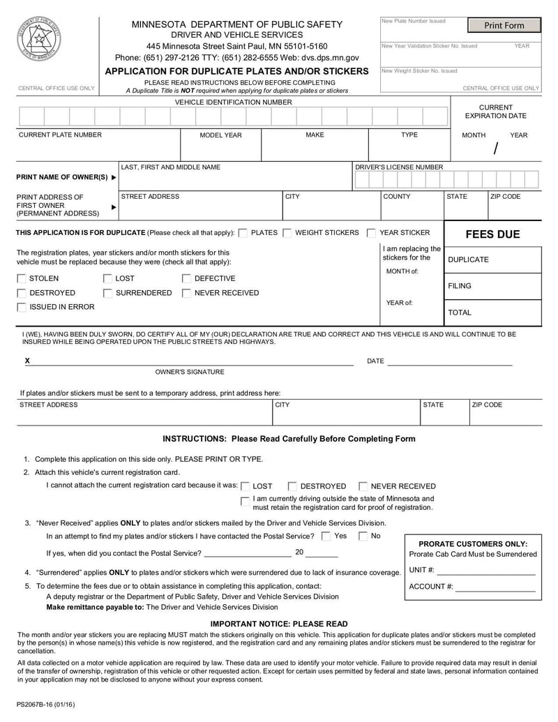 Large thumbnail of Application for Duplicate Plates and/or Stickers - Jan 2016