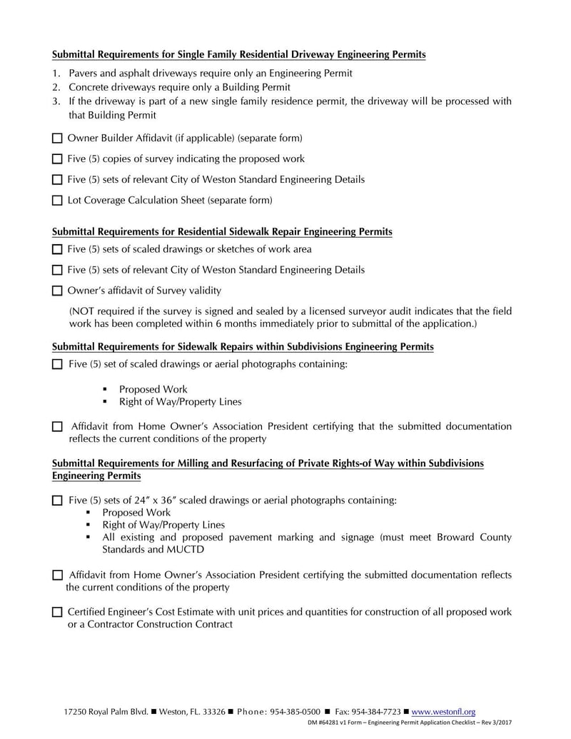 Large thumbnail of Weston Engineering Permit Application Checklist - Jul 2016