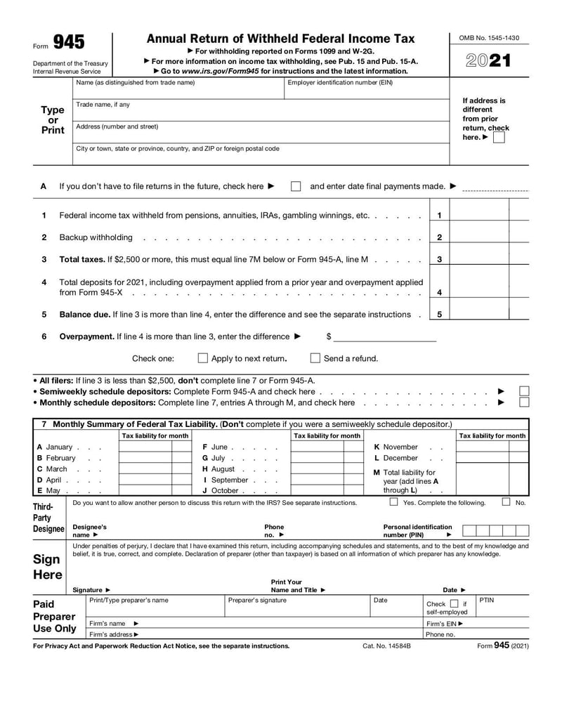 Large thumbnail of Form 945 - Nov 2022