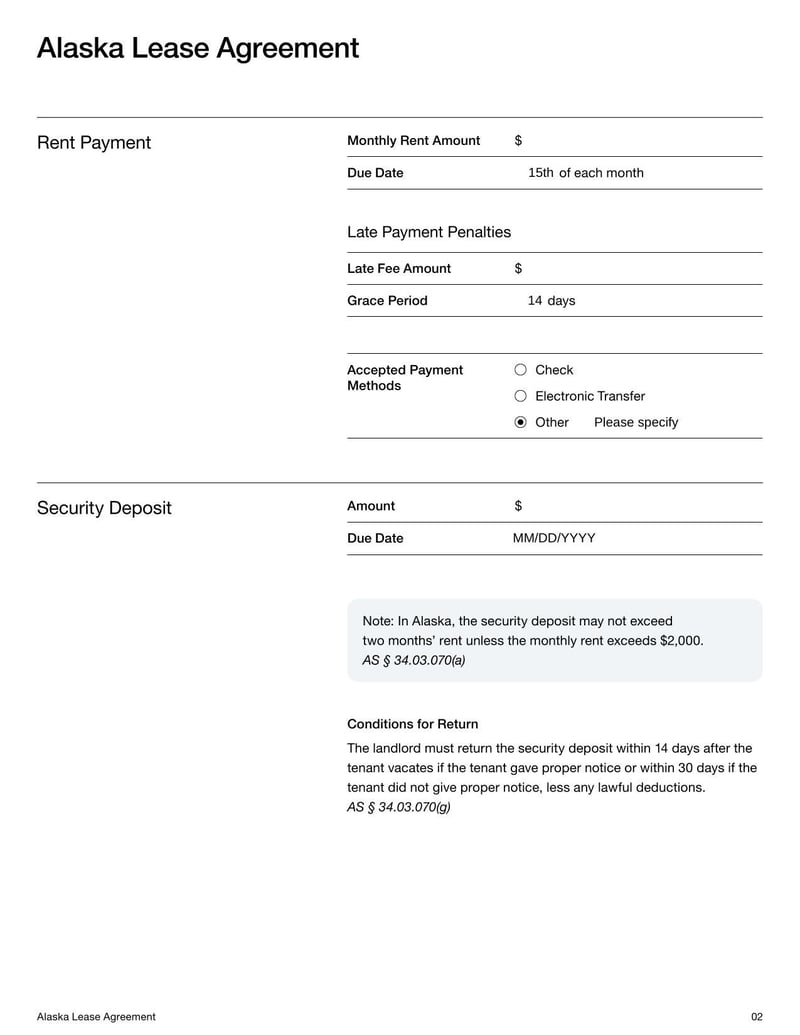 Alaska Lease Agreement for rental terms in Alaska