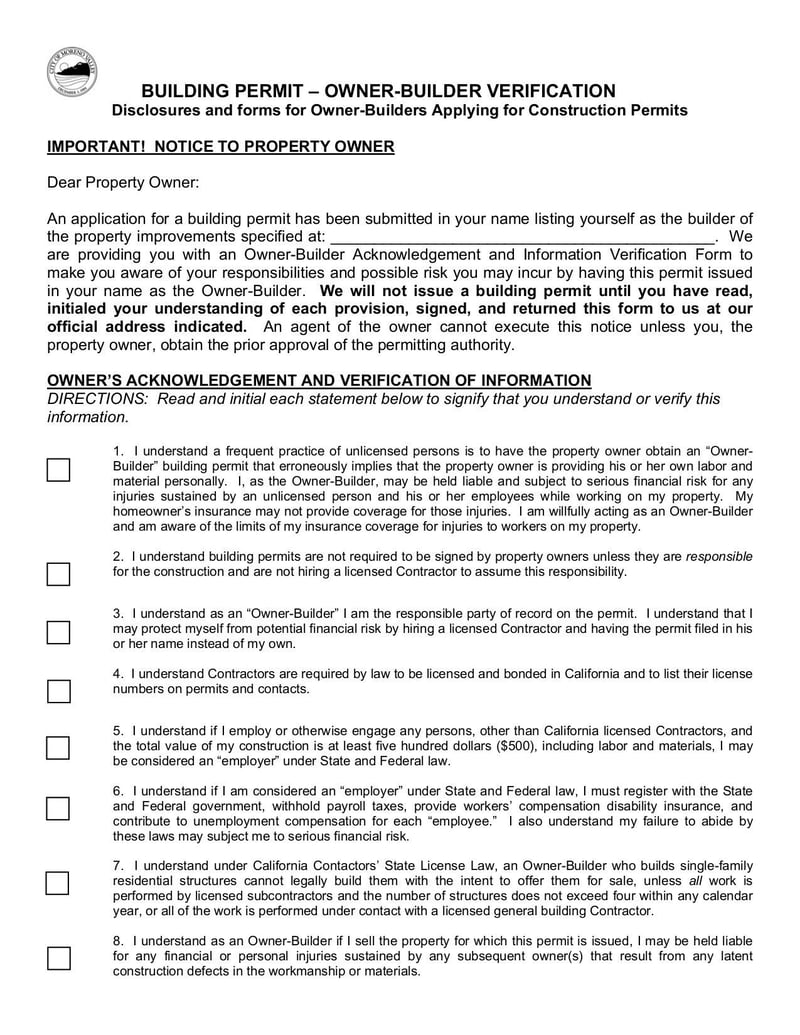 Building Permit-Owner Building Verification | Fill and sign online 