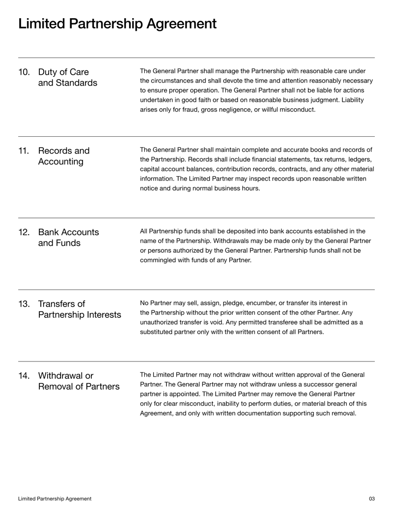 Limited Partnership Agreement outlining formation terms, partner roles, contributions and profit allocations