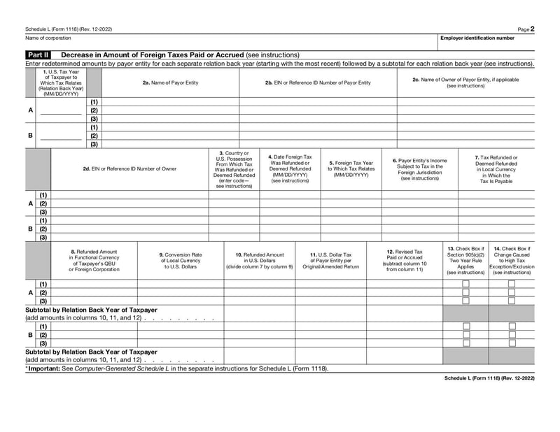 Large thumbnail of Schedule L (Form 1118) - Dec 2022