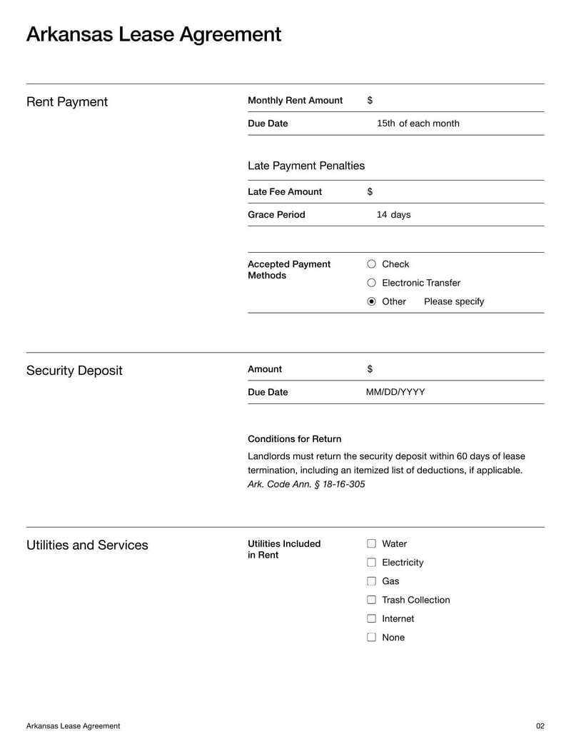 Large thumbnail of Arkansas Lease Agreement Template