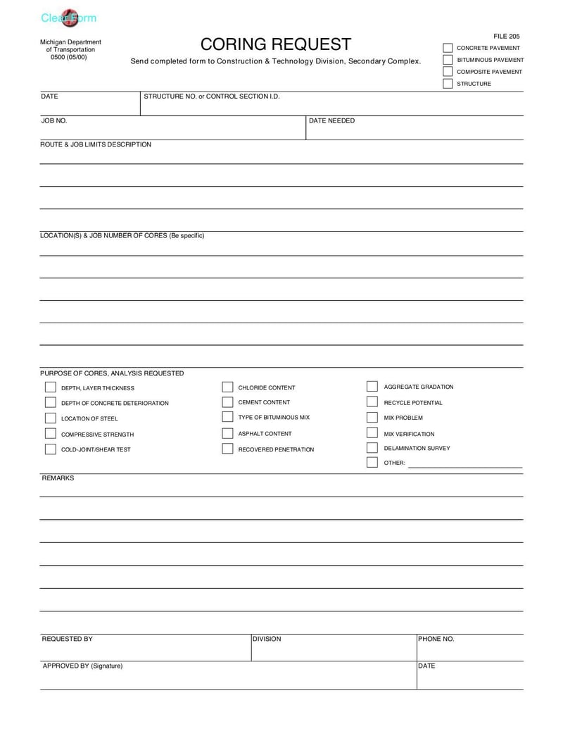 Large thumbnail of Form 0500 Coring Request - May 2023