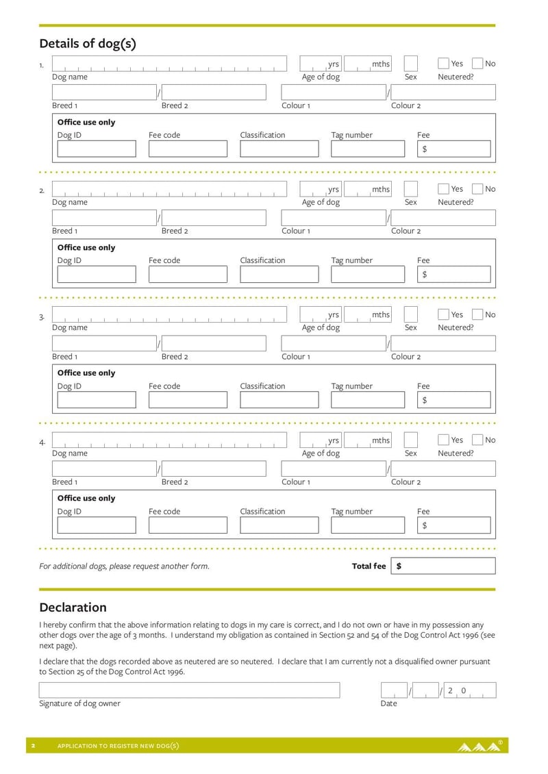 Large thumbnail of Application to Register New Dogs - Jun 2022