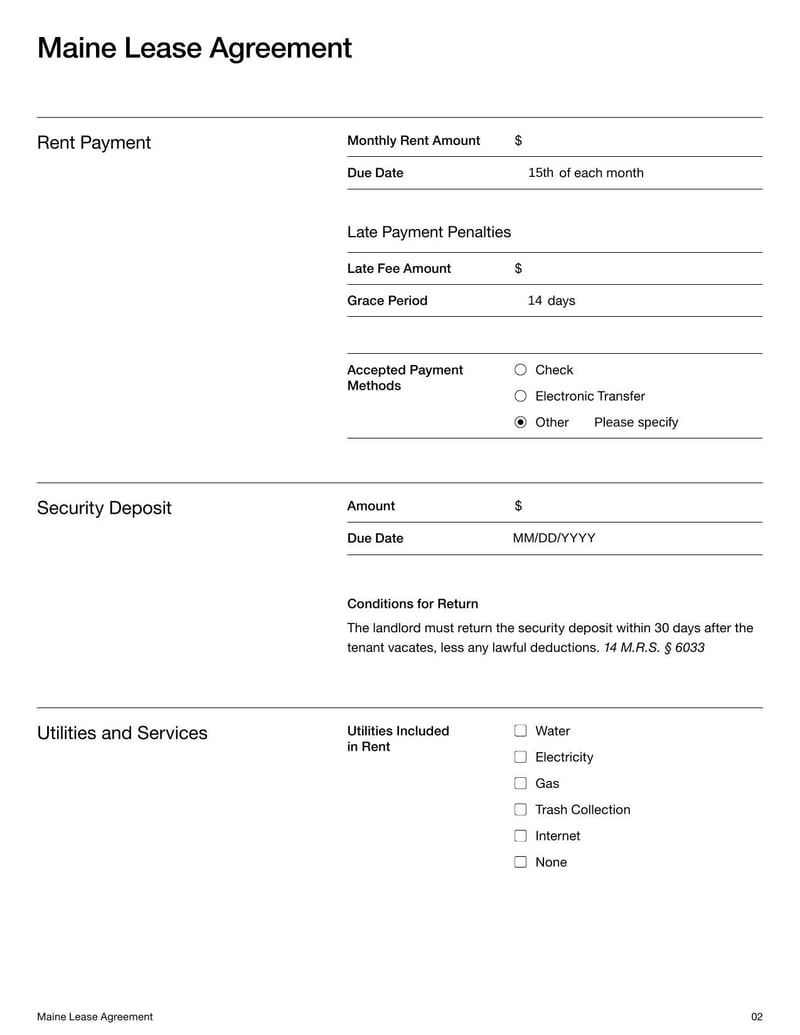 Large thumbnail of Maine Lease Agreement Template