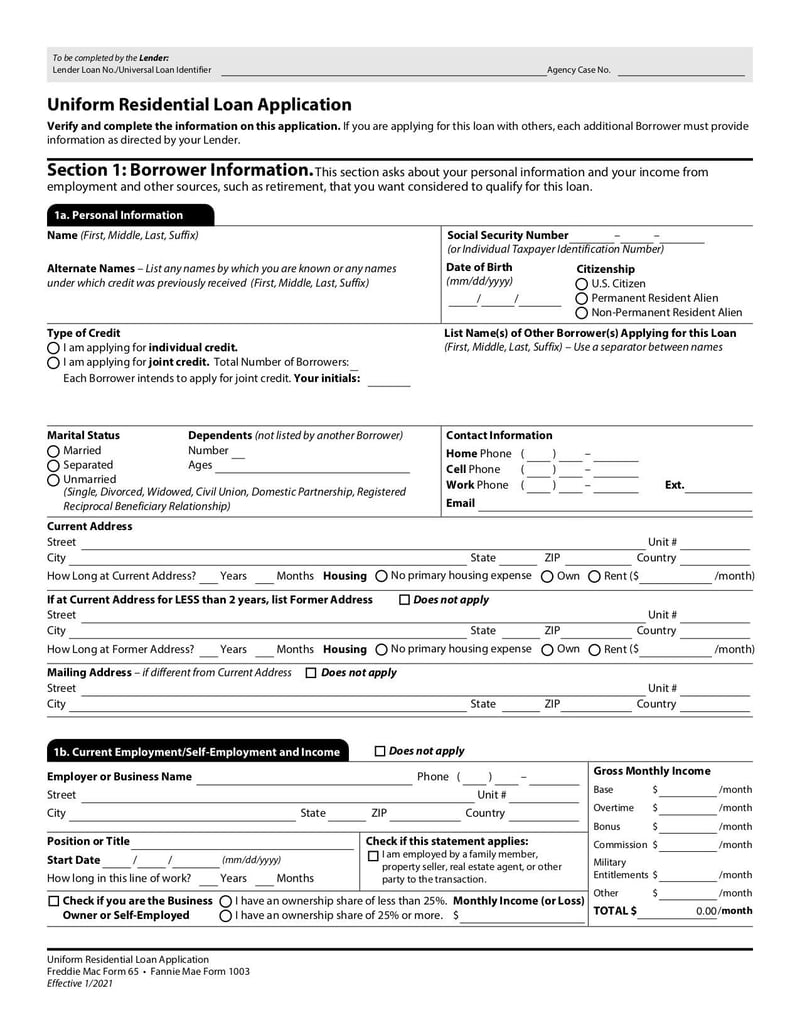Large thumbnail of Uniform Residential Loan Application Freddie Mac Form 65 - Apr 2020