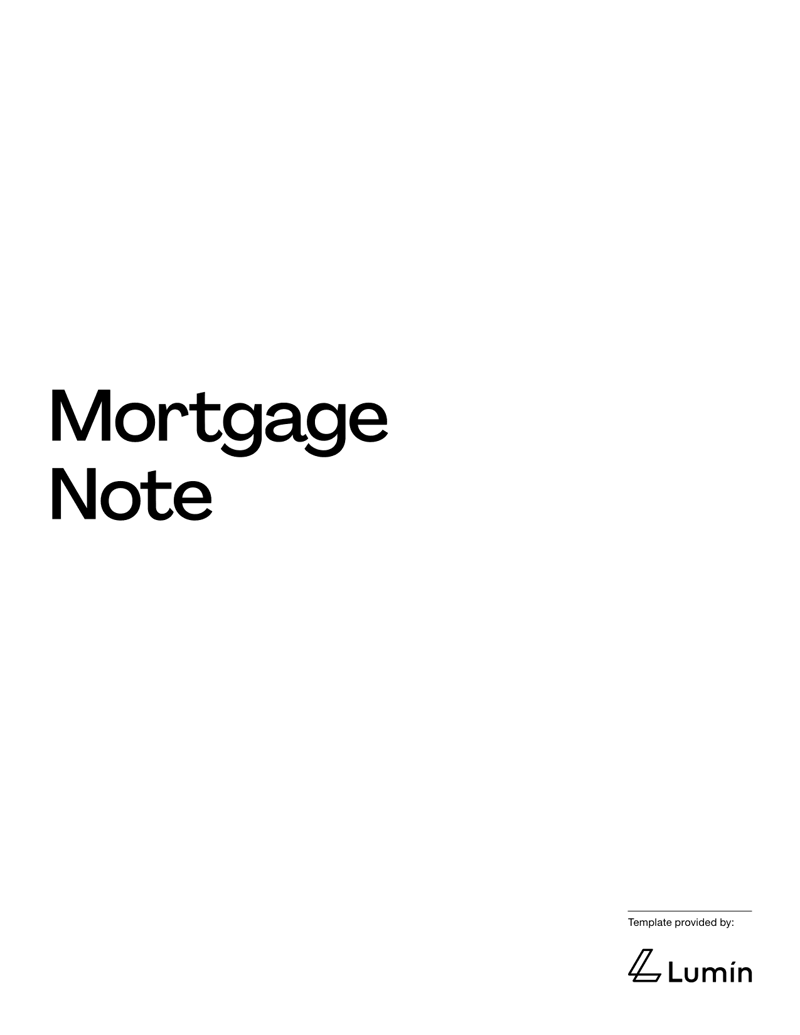 Mortgage Note Template outlining loan terms, interest rate and repayment schedule