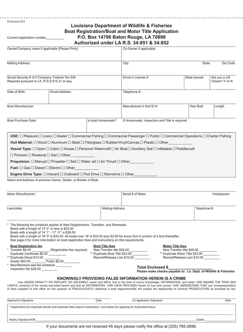 Large thumbnail of Boat Registration/Boat and Motor Title Application (2015)