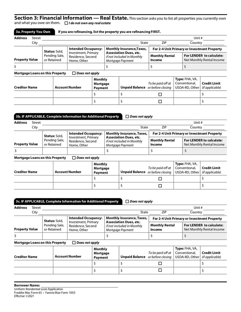 Large thumbnail of Uniform Residential Loan Application Freddie Mac Form 65 - Apr 2020