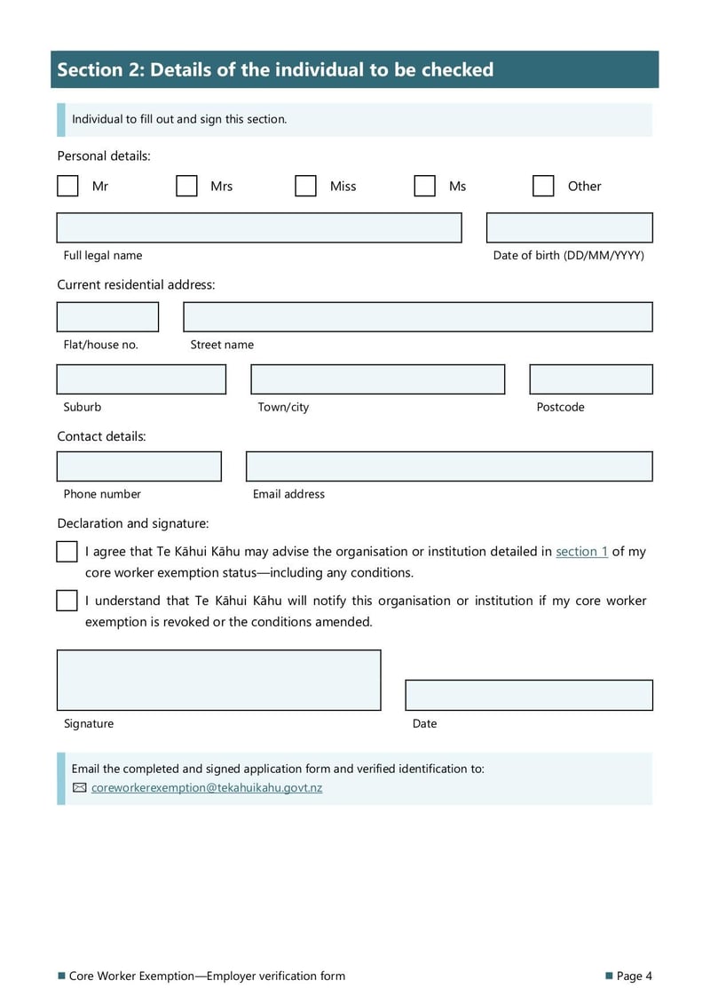 Large thumbnail of Core Worker Exemption Employer Verification Form - Sep 2021