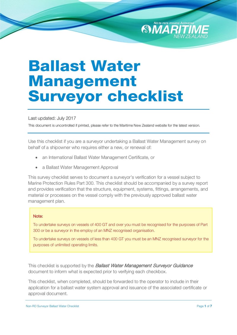 Large thumbnail of Ballast Water Management Survey Checklist - Jul 2017