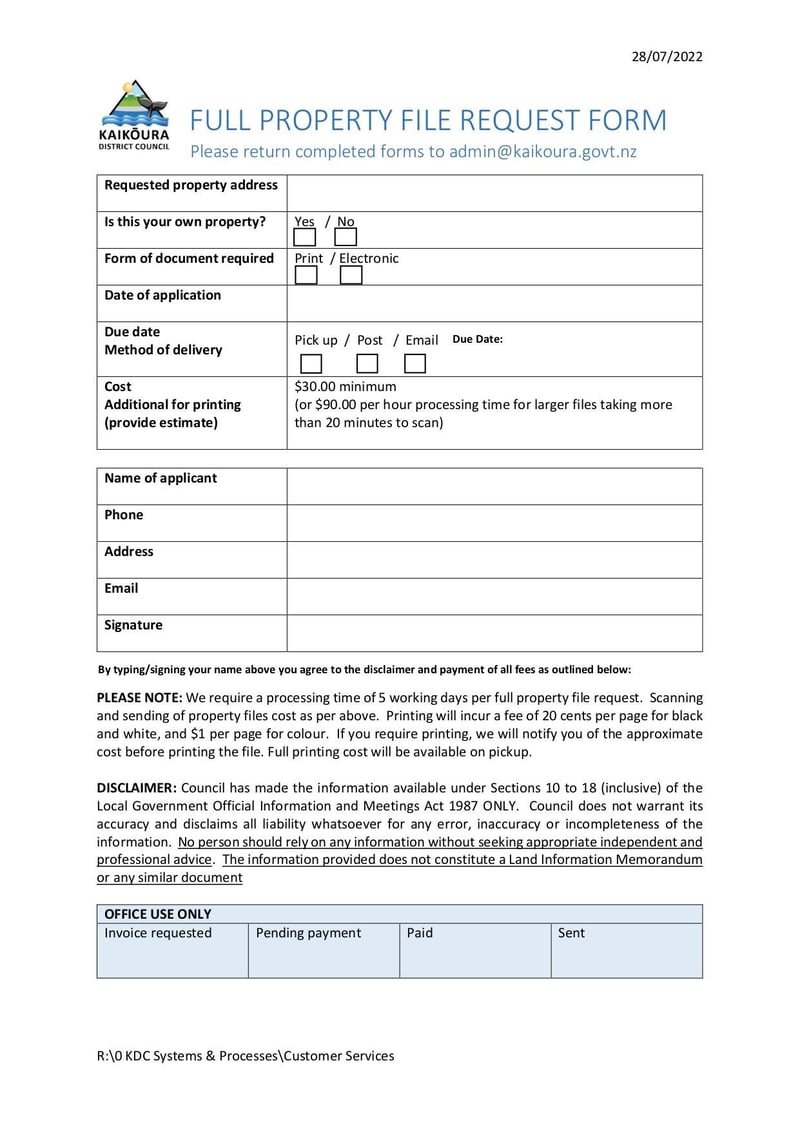 Large thumbnail of Full Property File Request Form - Jul 2022