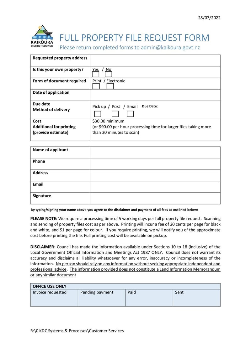 Thumbnail of Full Property File Request Form - Jul 2022 - page 0