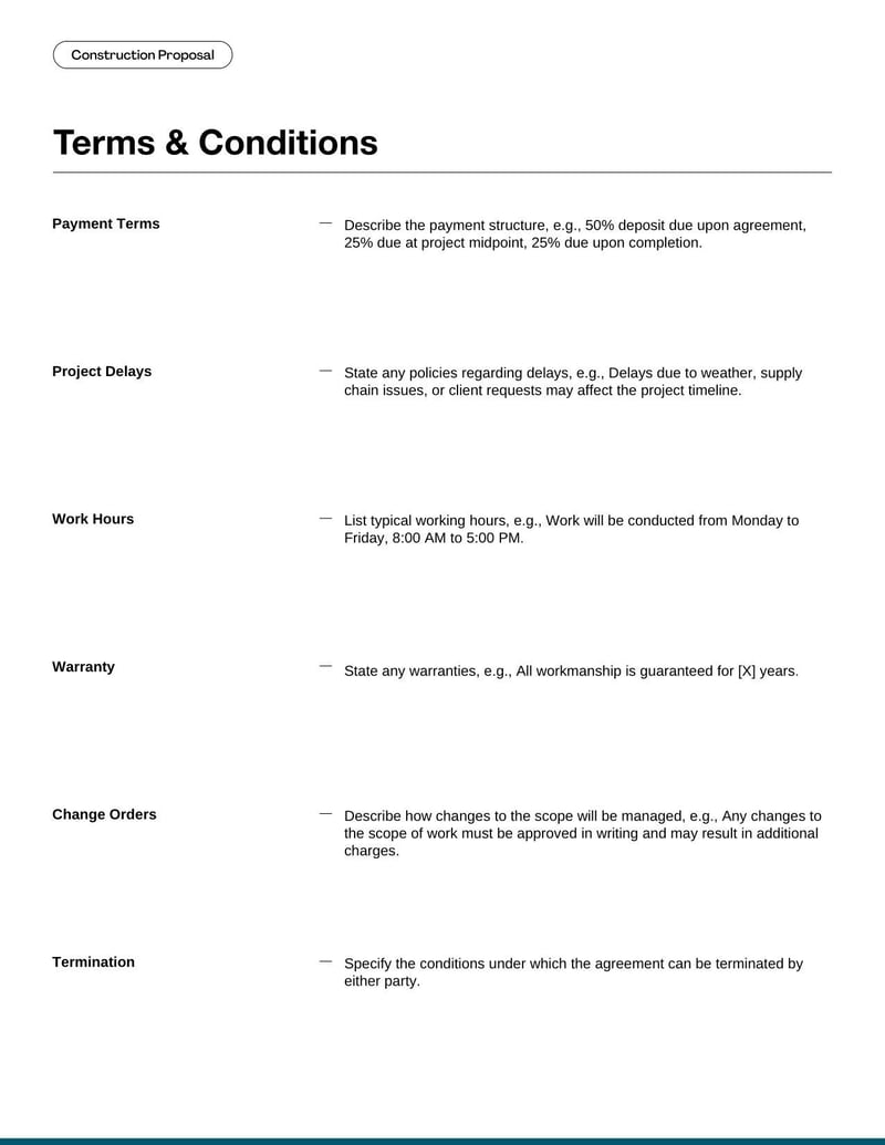 Construction Proposal Template for outlining project scope and cost in construction