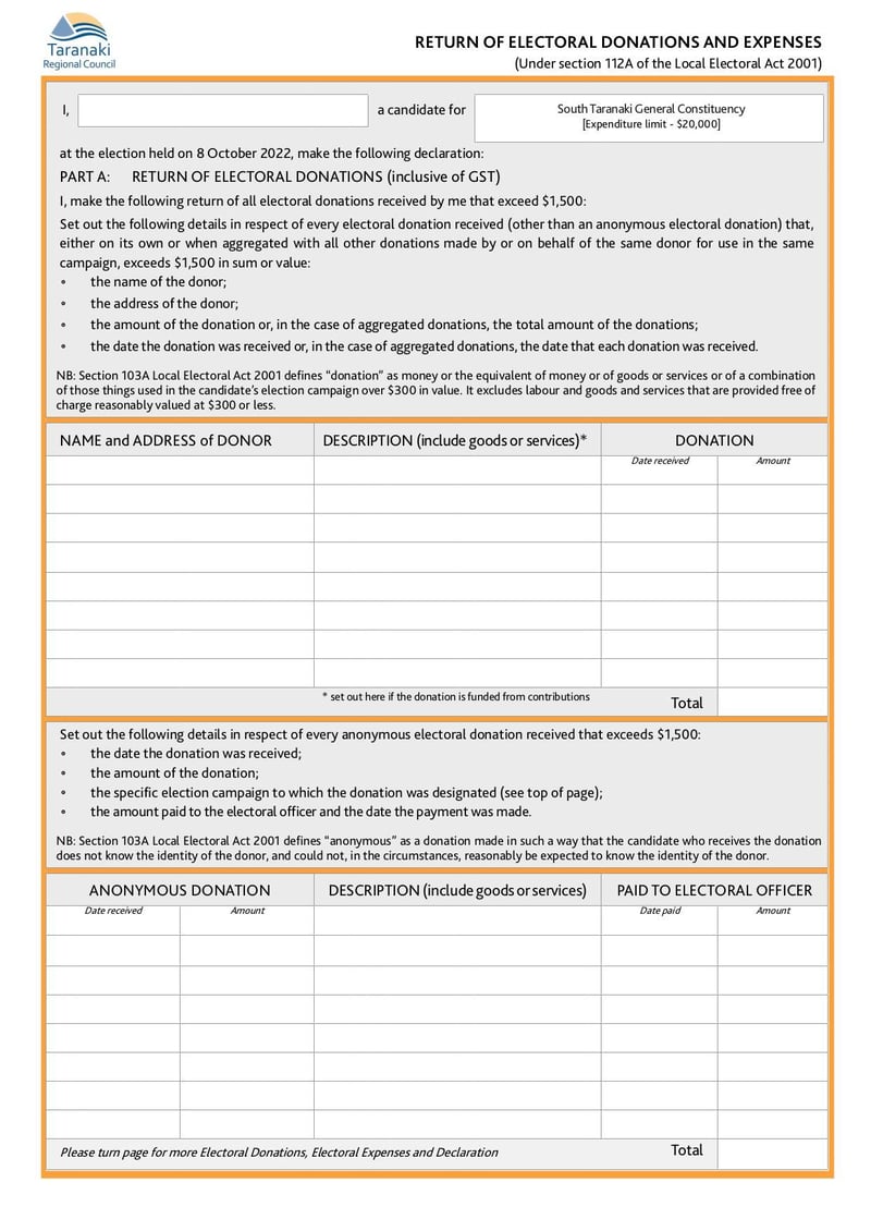 Large thumbnail of South Taranaki General Constituency Nomination Paper - Jul 2022