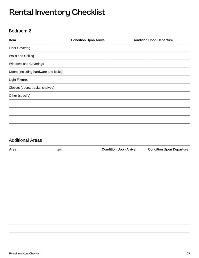Rental Inventory Checklist for documenting the condition and items in a rental property