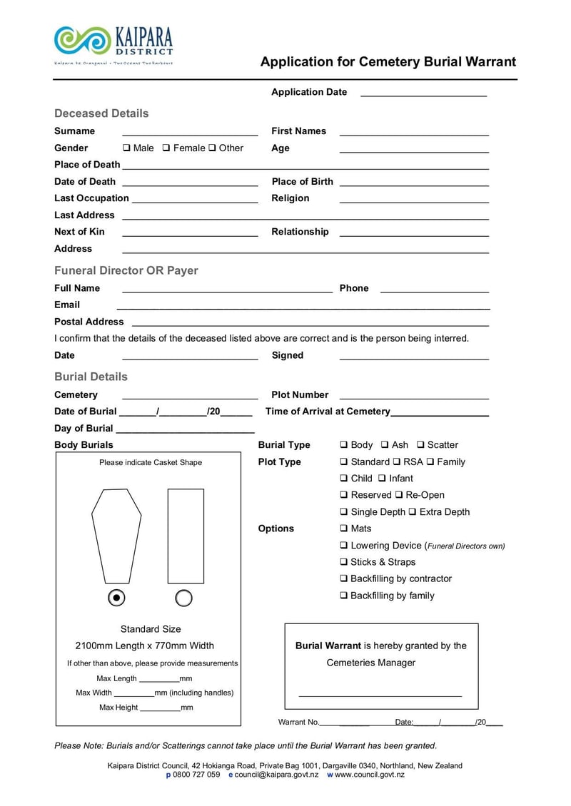 Large thumbnail of Application for Cemetery Burial Warrant - Jan 2021