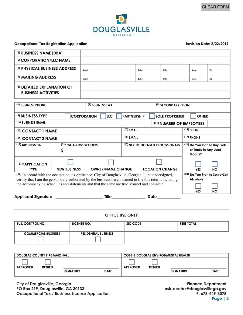 Large thumbnail of Douglasville Occupational Tax Registration Application