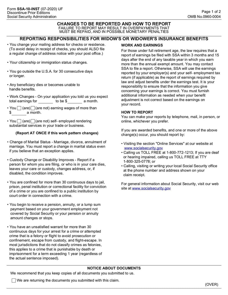 Large thumbnail of Form SSA-10-INST - Aug 2020