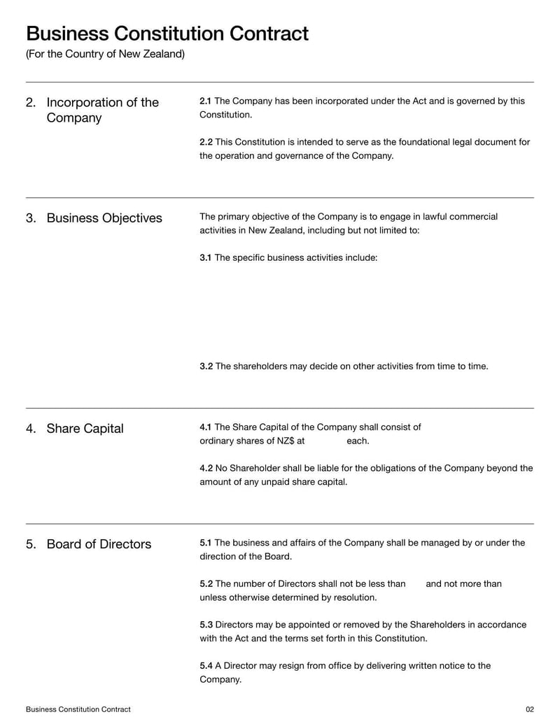 Constitution of Business for New Zealand to define company structure