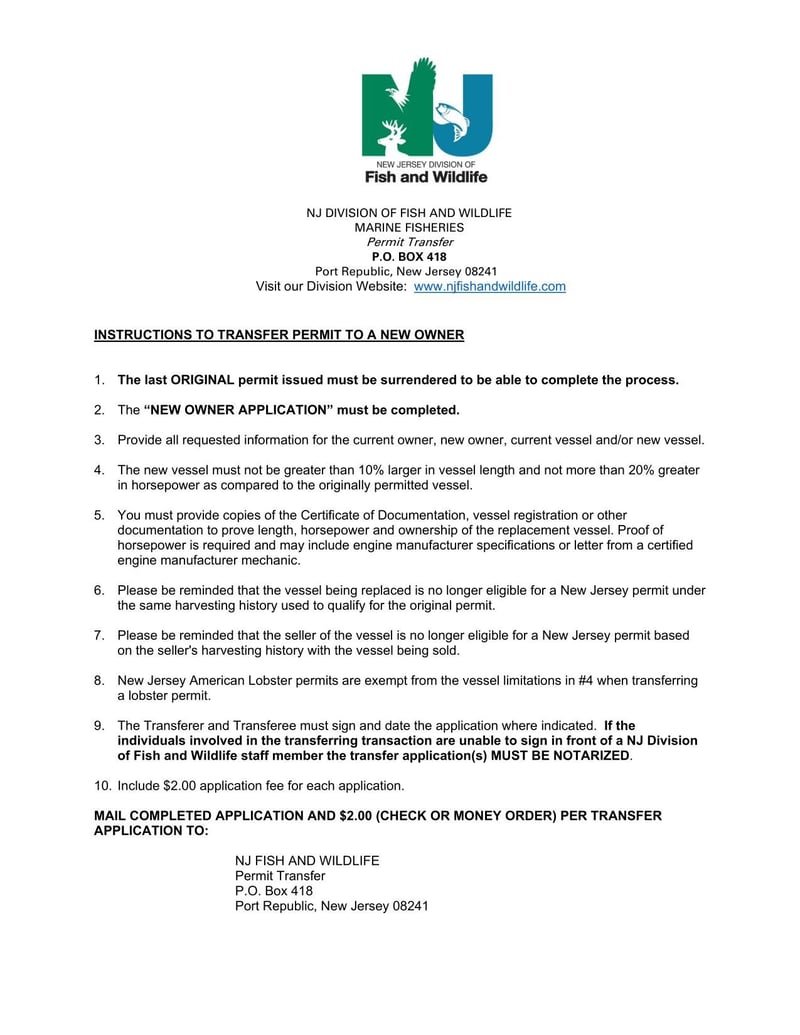 Large thumbnail of Application to Transfer a New Jersey Landing Permit to a New Owner