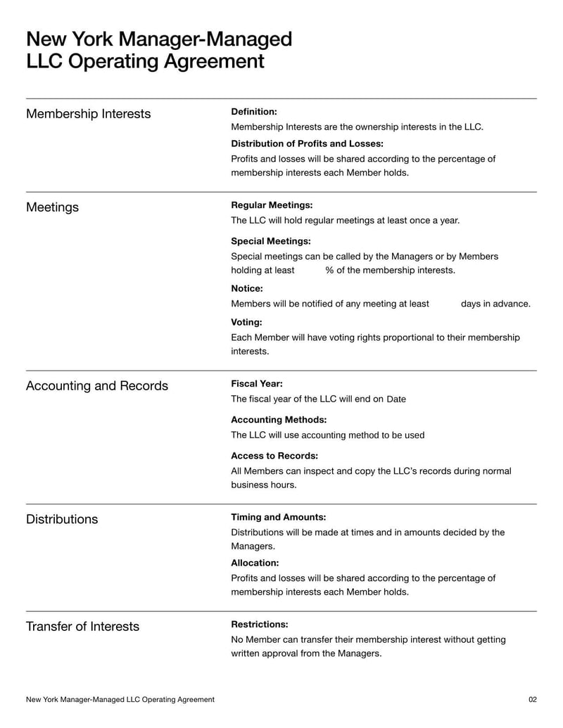 New York Manager-Managed LLC Operating Agreement detailing roles in a manager-managed New York LLC