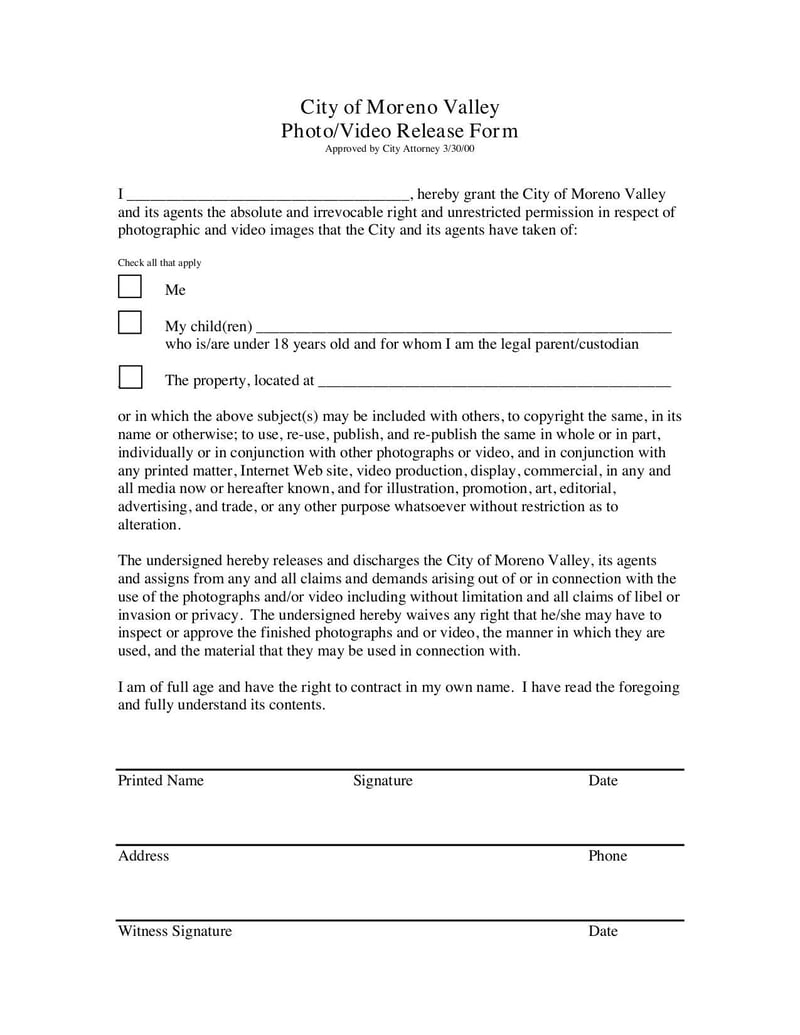 Large thumbnail of City of Moreno Valley Photo/Video Release Form - May 2015