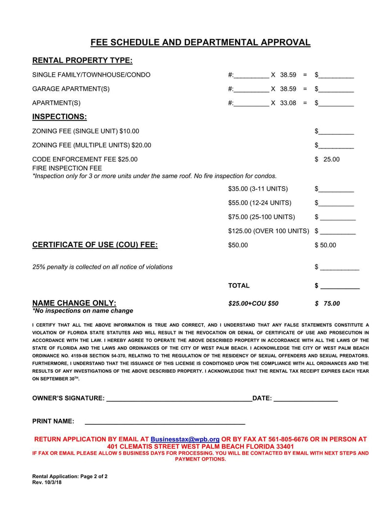 Large thumbnail of West Palm Beach Rental Tax Application/Certificate of Use