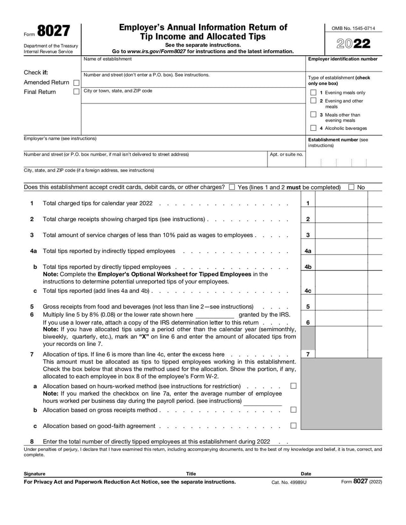Large thumbnail of Form 8027 - Oct 2022