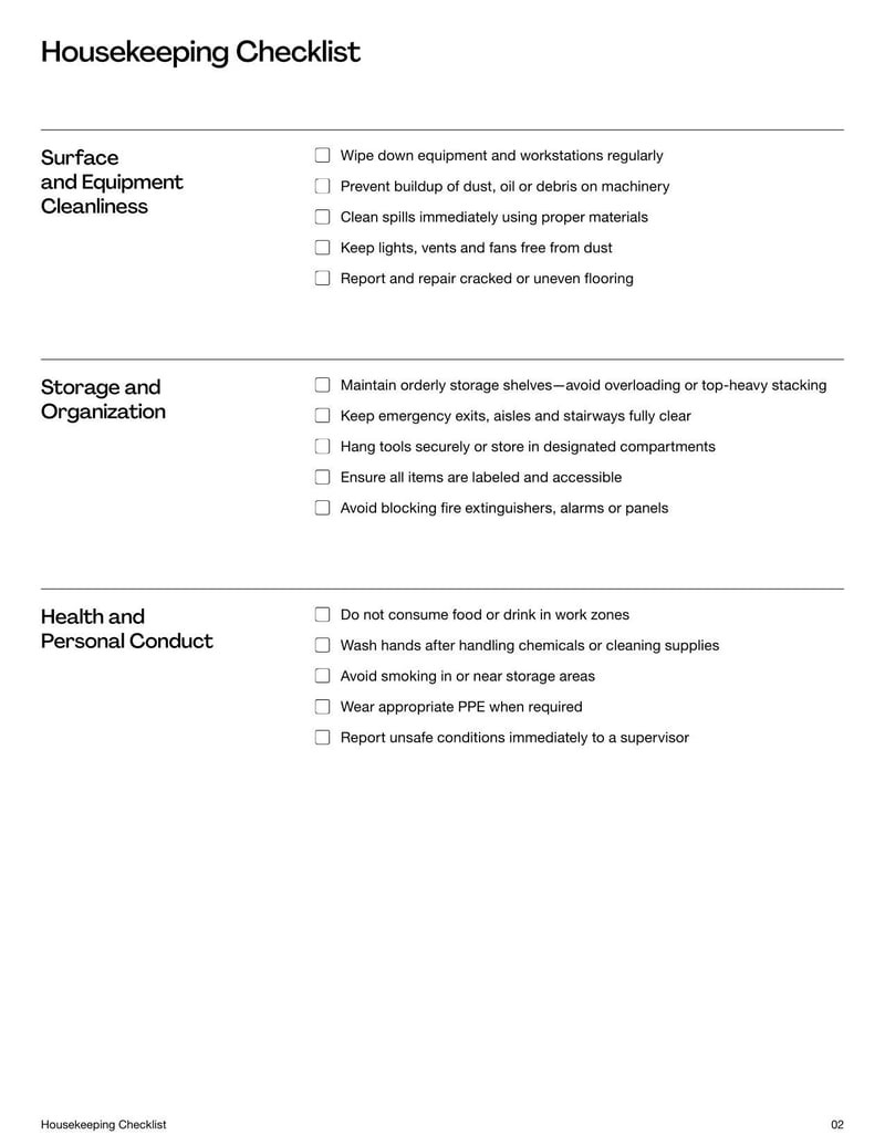 Housekeeping Checklist Template for maintaining cleanliness and organization in residential or commercial spaces