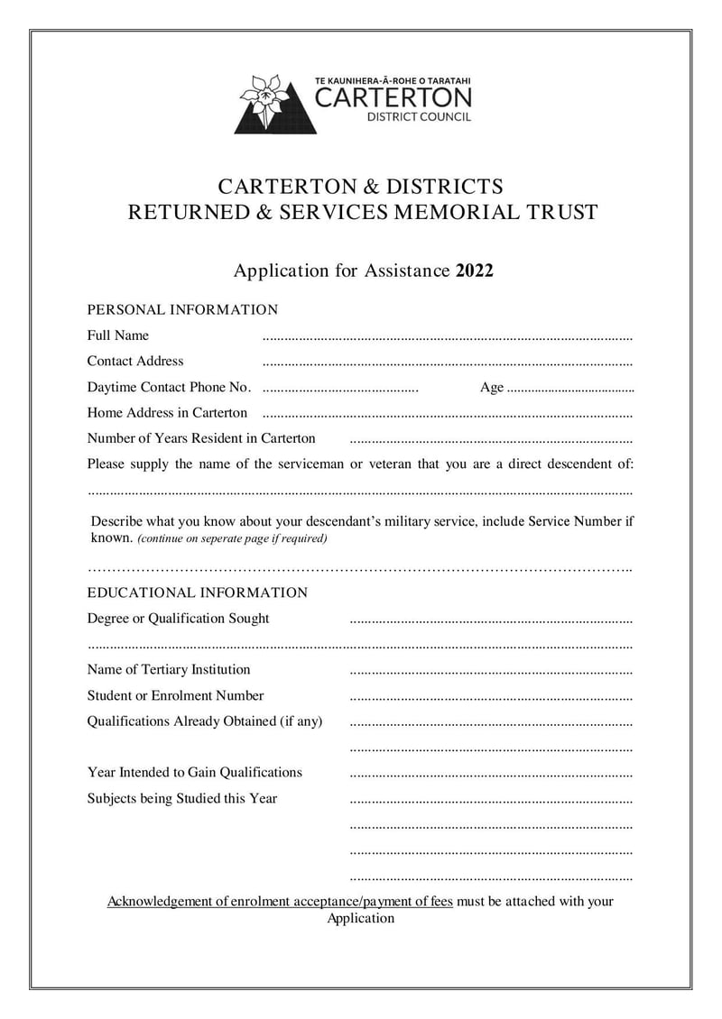 Large thumbnail of Returned & Services Memorial Trust Application for Assistance Form - Jan 2022