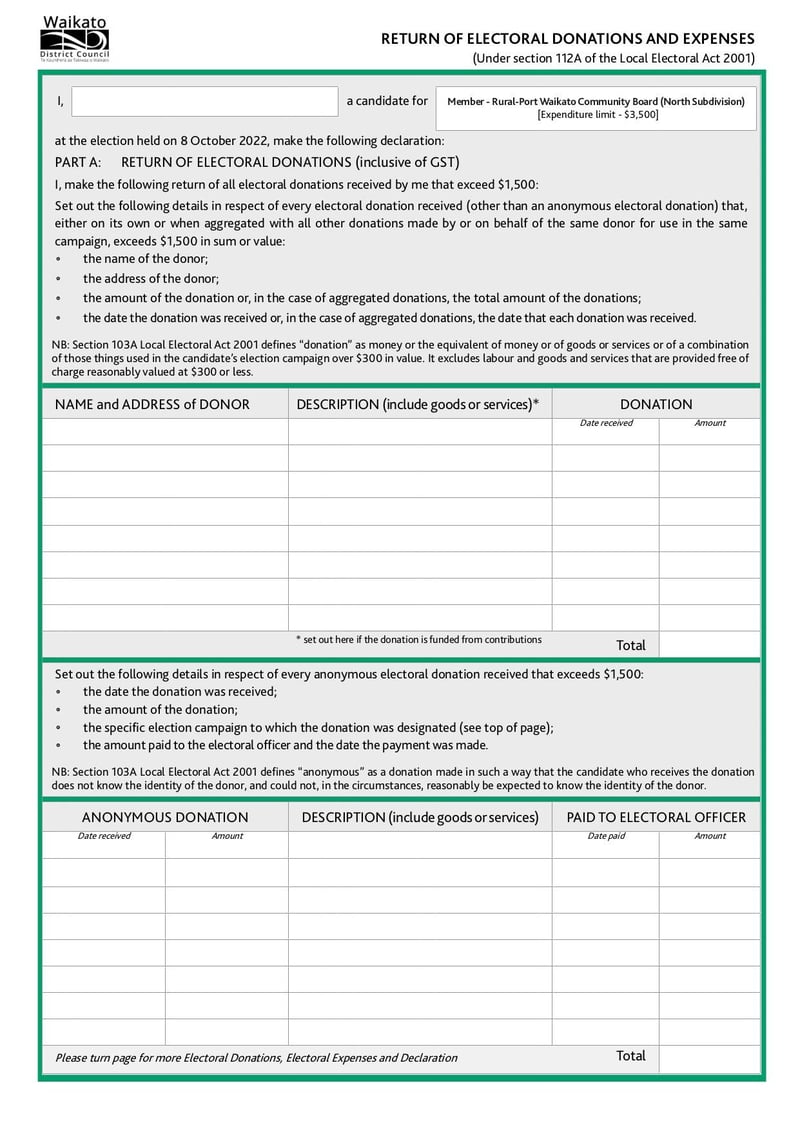 Large thumbnail of Rural Port Waikato Community Board (North) Nomination Form - Jan 2022