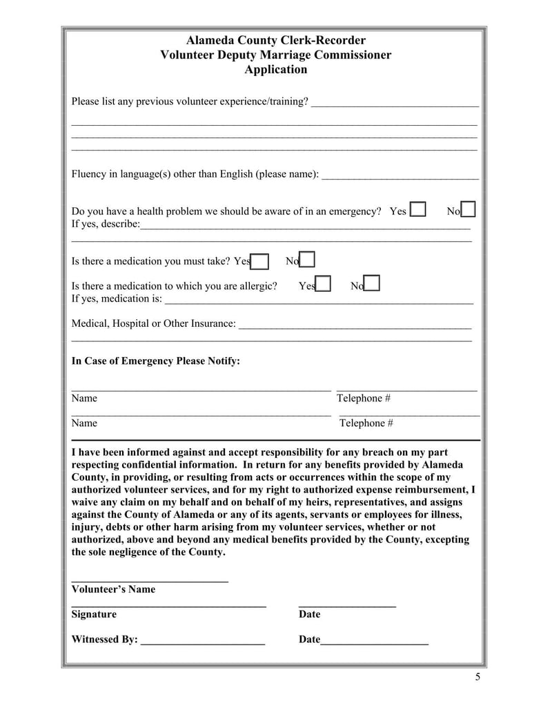 Large thumbnail of Alameda Volunteer Deputy Marriage Commissioner Application