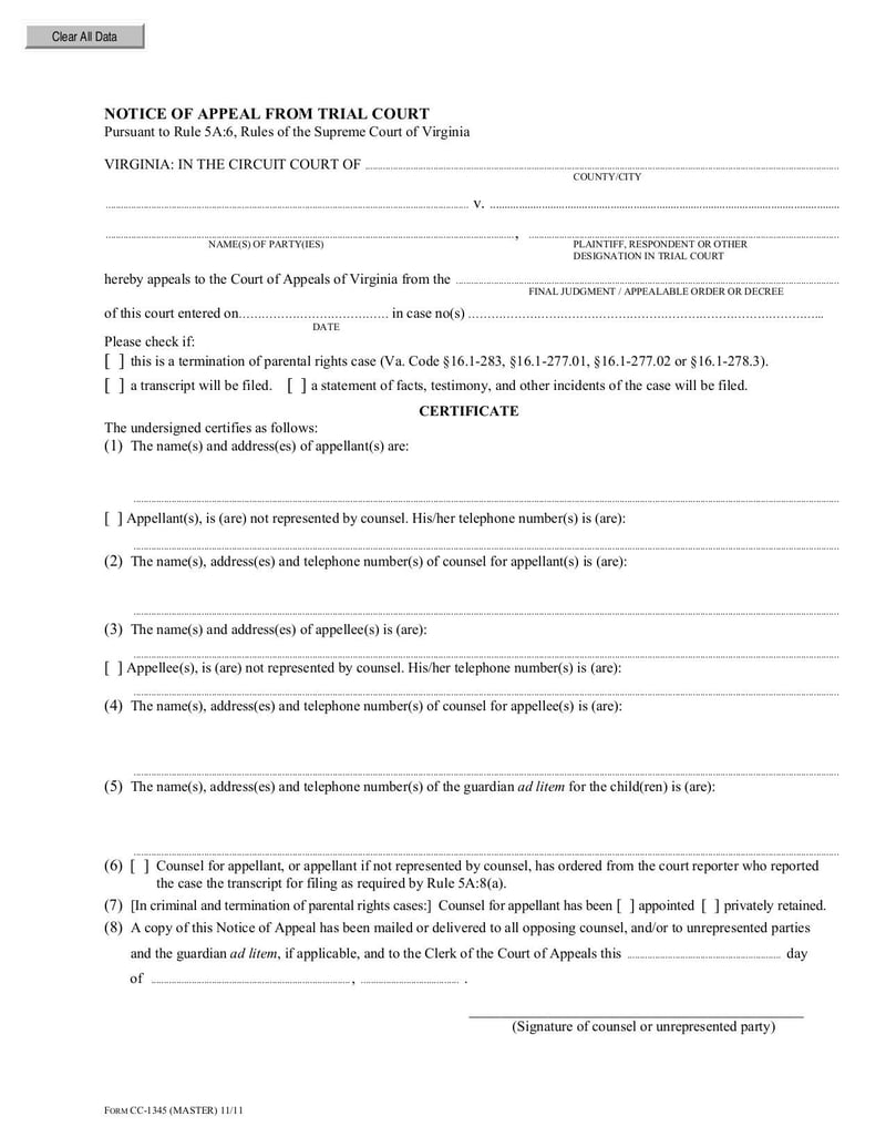 Large thumbnail of Virginia Circuit Court Civil Filing Fee Calculation - Jul 2022