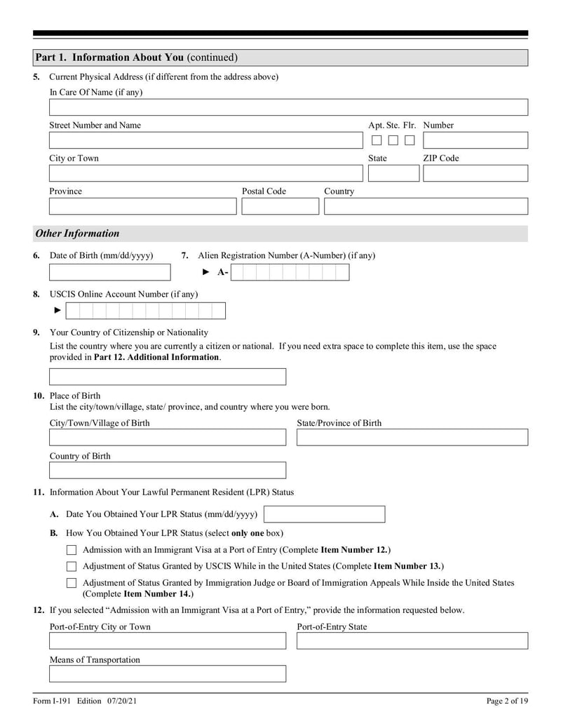 Large thumbnail of Form I-191 - Jul 2021