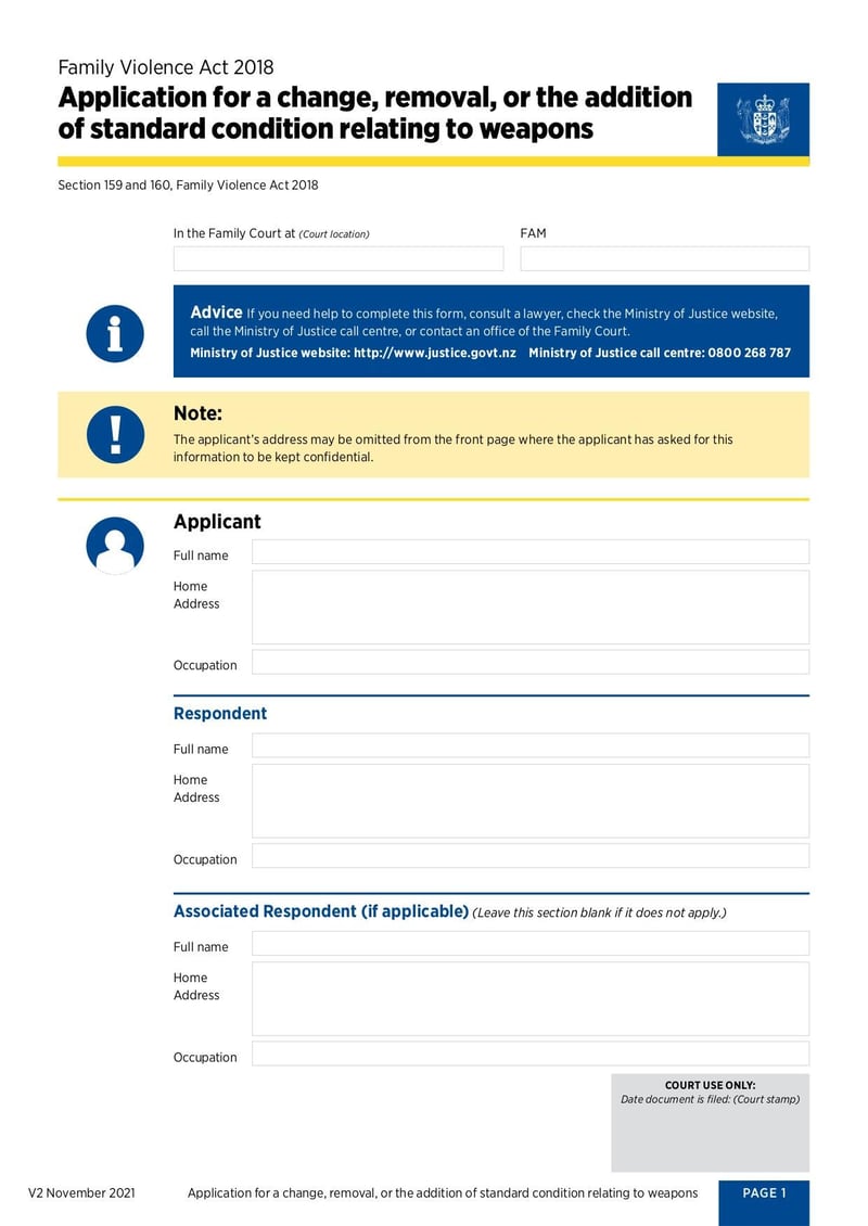 Large thumbnail of Application for Change of Conditions Relating to Weapons - May 2021
