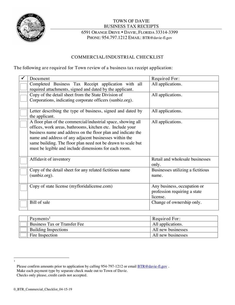 Large thumbnail of Town of Davie Business Tax Receipt Application