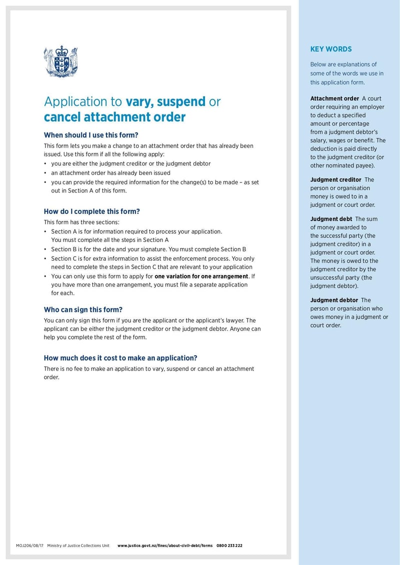 Large thumbnail of Application Form to Vary Suspend Cancel Attachment Order - Aug 2017