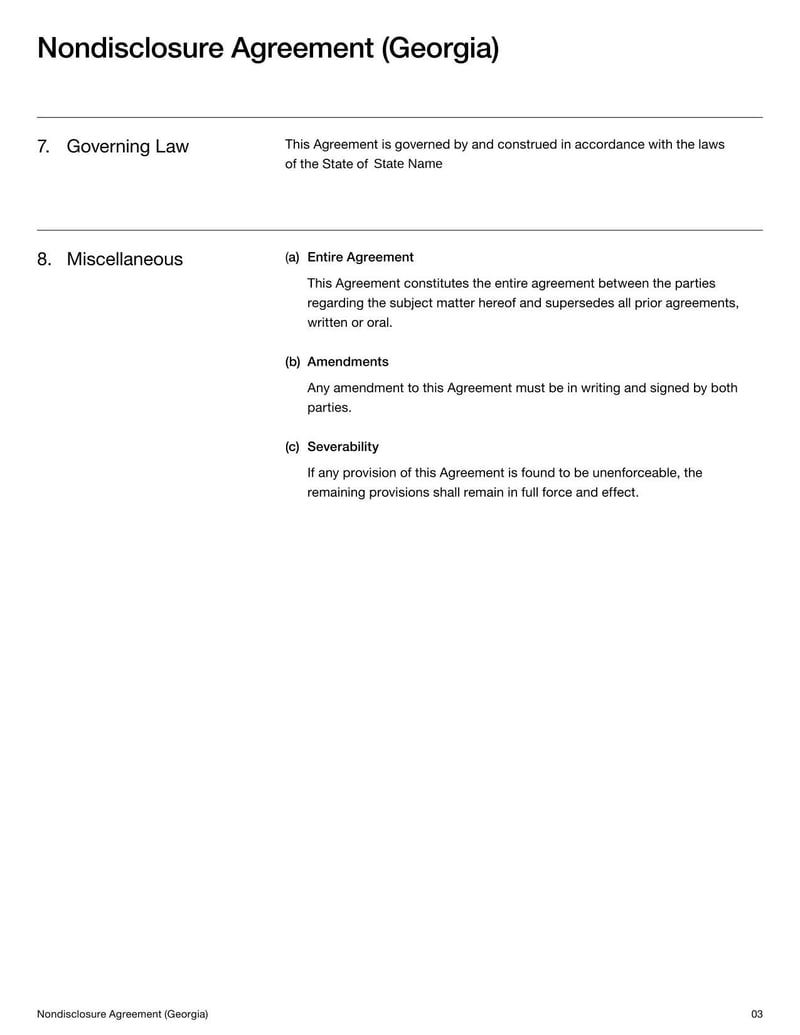 Georgia Nondisclosure Agreement document with confidentiality and nondisclosure terms