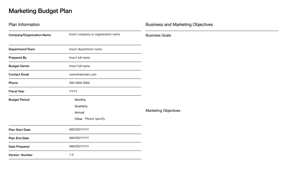 Marketing Budget Plan Template | Fill and sign online with Lumin