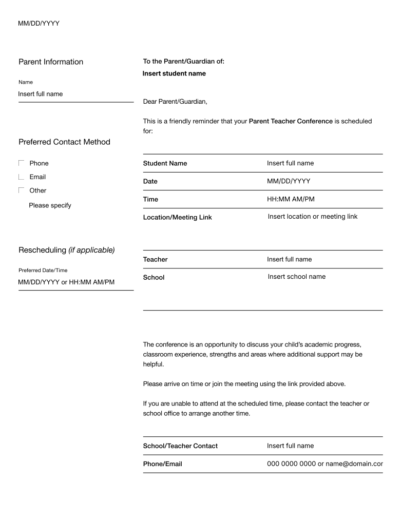 Parent Teacher Conference Reminder | Fill and sign online with Lumin