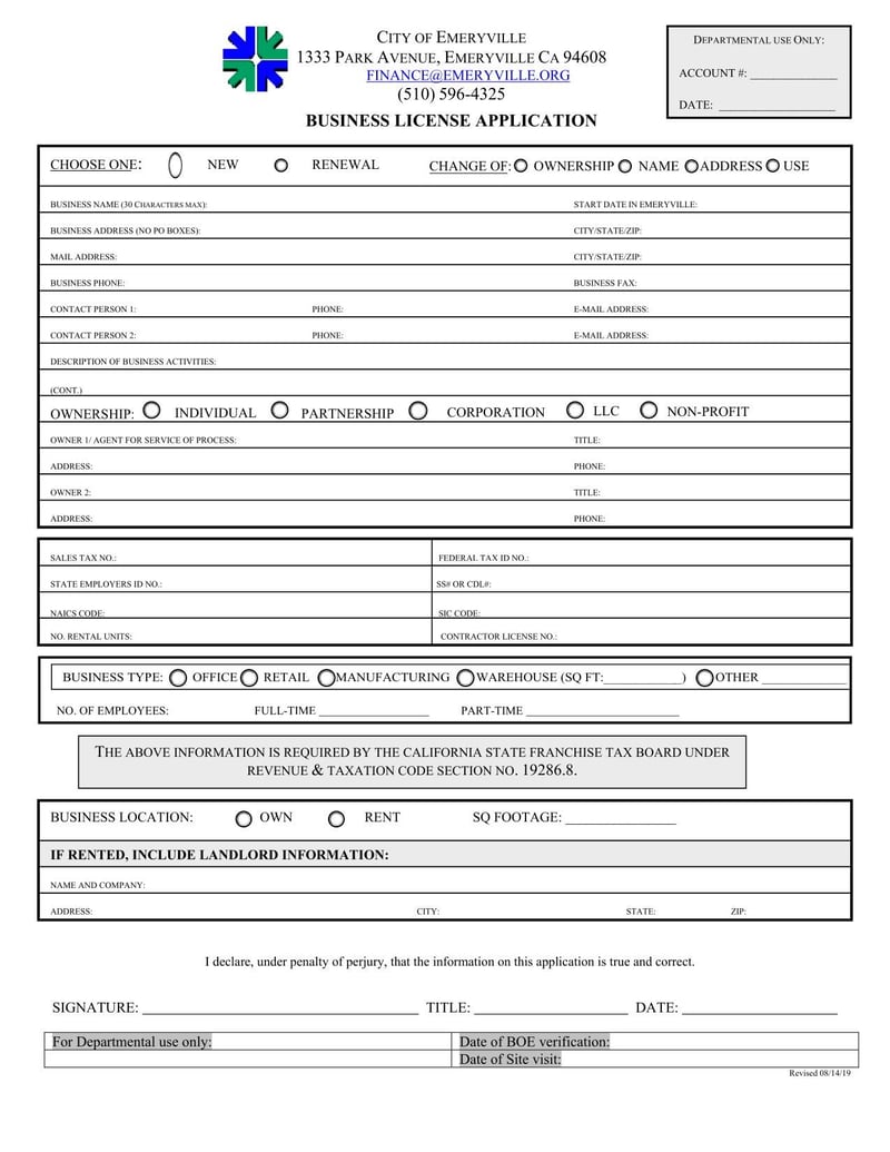 Large thumbnail of Emeryville Business License Application