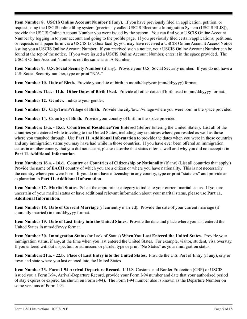 Large thumbnail of Instructions for Form I-821 - Jul 2019