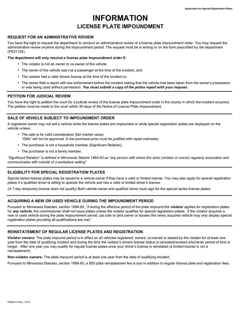 Large thumbnail of Application for Special Registration Plates - Dec 2015