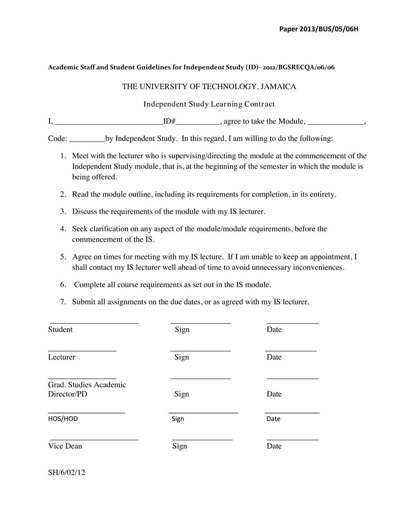 Large thumbnail of The University of Technology, Jamaica Independent Study Learning Contract