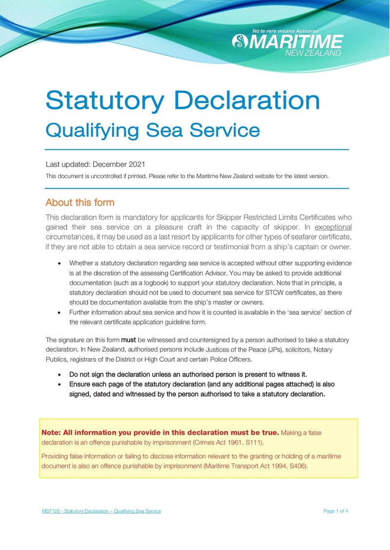 Thumbnail of Statutory Declaration Qualifying Sea Service - Dec 2021 - page 0