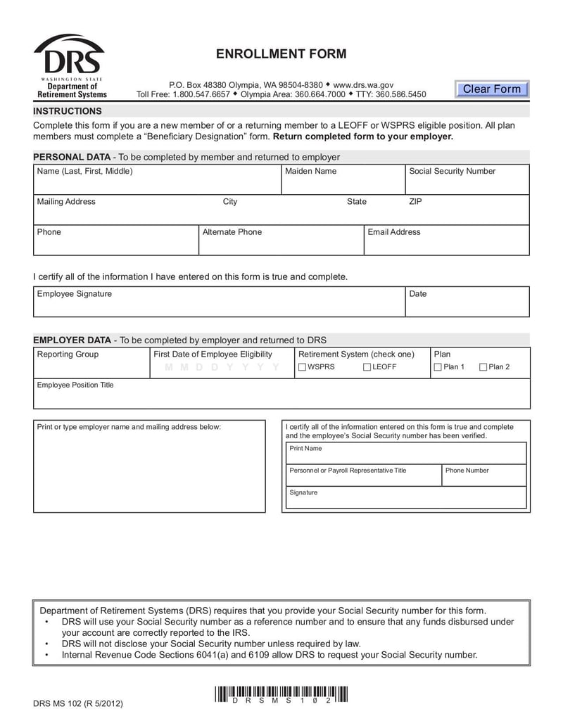 Large thumbnail of DRS Enrollment Form - Jun 2012